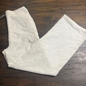 PrettyLittleThing Tall White Broderie Eyelet Trousers